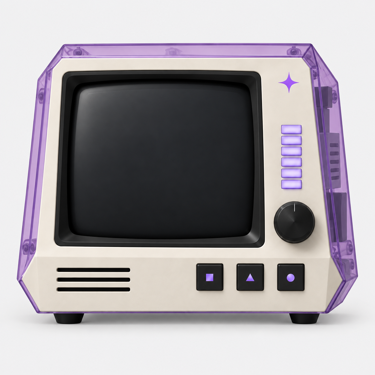 Original front-view reference for the purple and silver CRT terminal